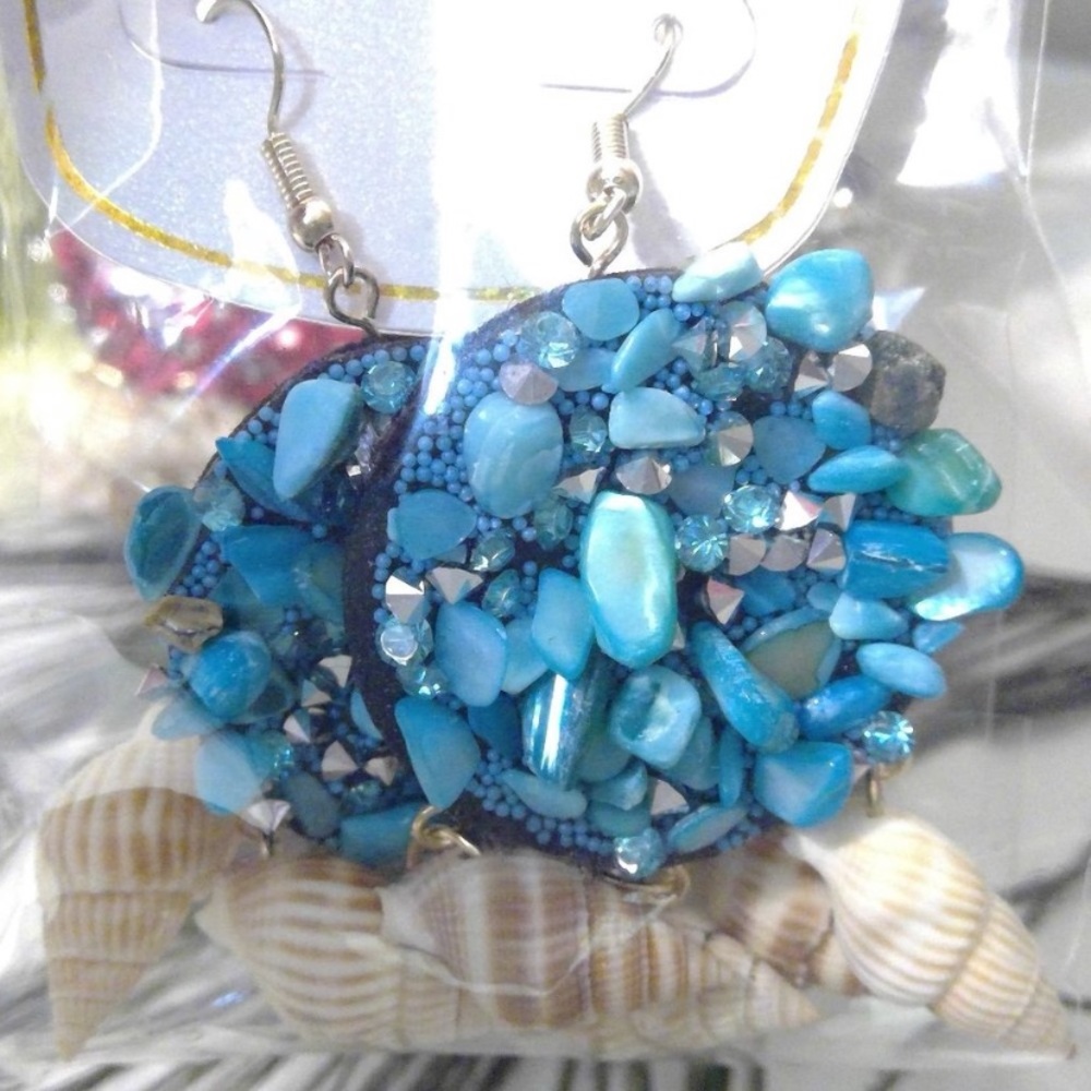 Sea Life Dangle Earrings with Real Seashells - Picture 2 of 3